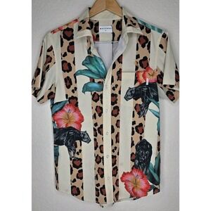New Mavrans Men S Leo Pantera Weekend Short Sleeve Button-Up Shirt Vacay Beach
